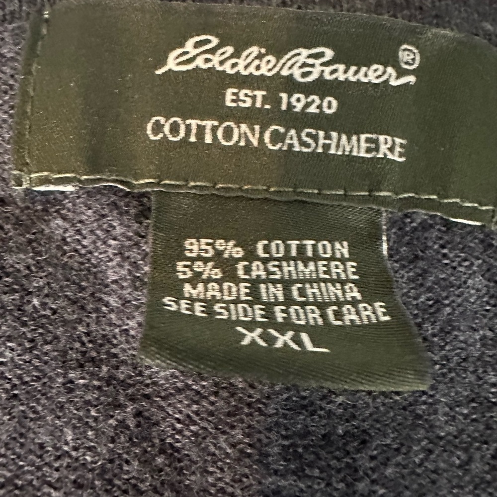 Eddie Bauer Mens Size Xxl V-neck Sweater Cotton Cashmere Grey Long Sleeve - Picture 4 of 6